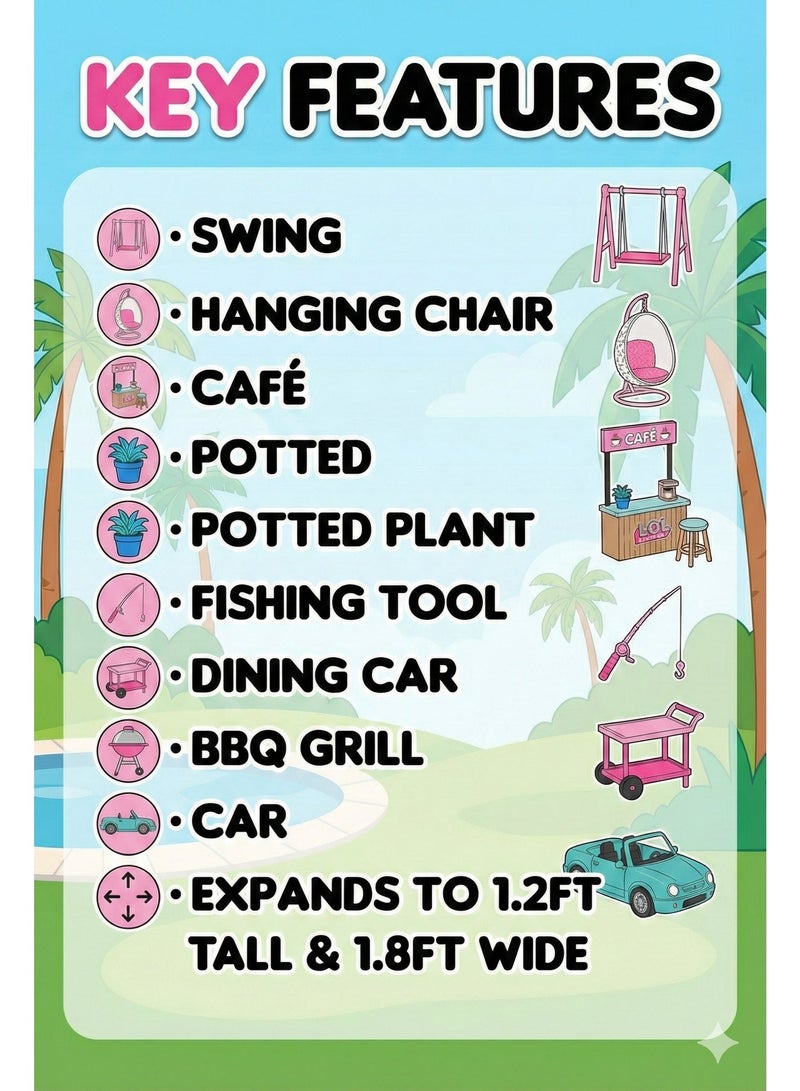REZZOSS NEW LOL Surprise Glam N' Go Camper Playset – 4-in-1 Transforming Vehicle with 40+ Surprises & Exclusive Doll | Fully Furnished Glamping Car with Pool, Slide, BBQ & Bunk Beds | Large 360° Play Dollhouse Gift for Girls 4+ - Image 4